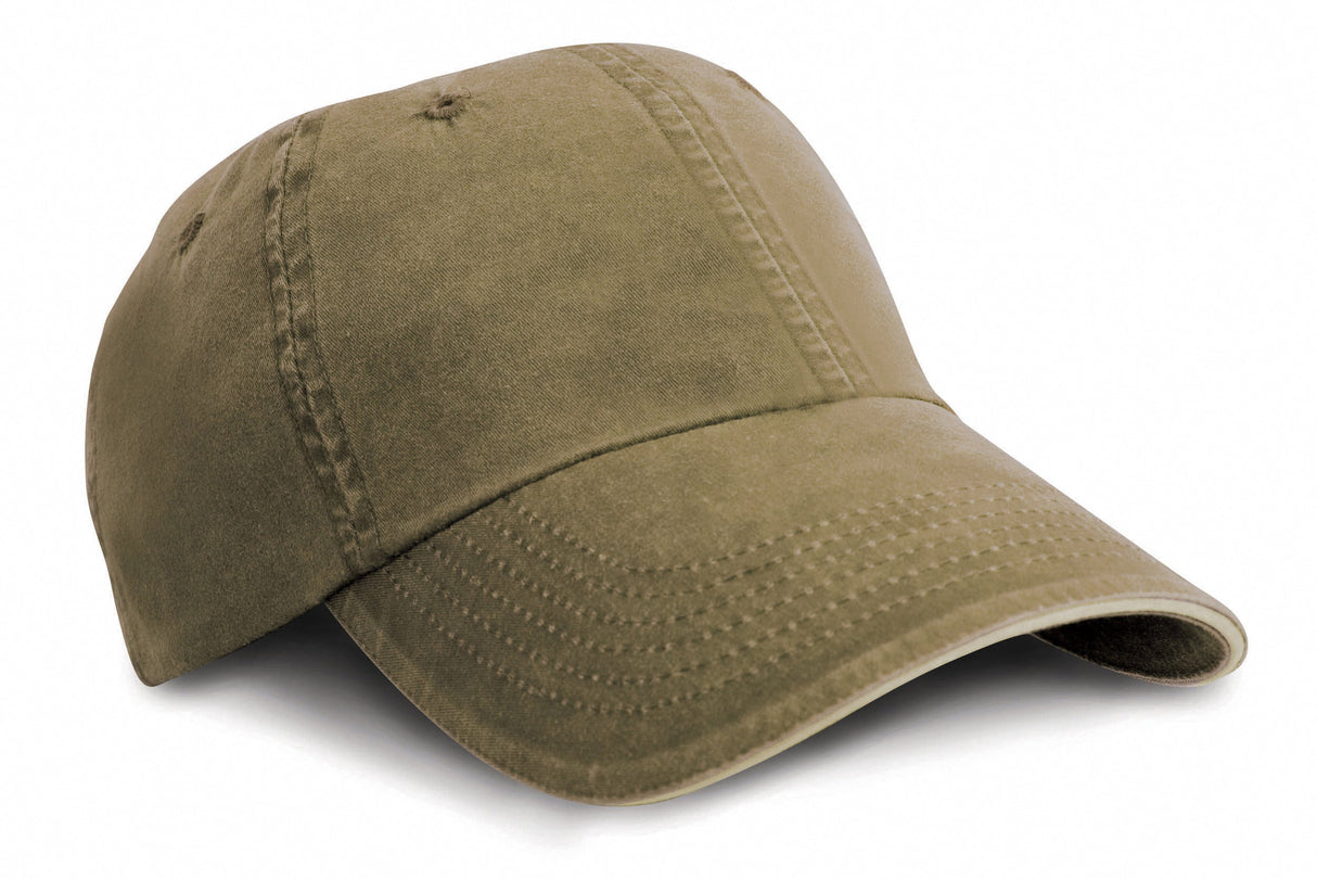 Result Headwear Washed Fine Line Cotton Cap With Sandwich Peak