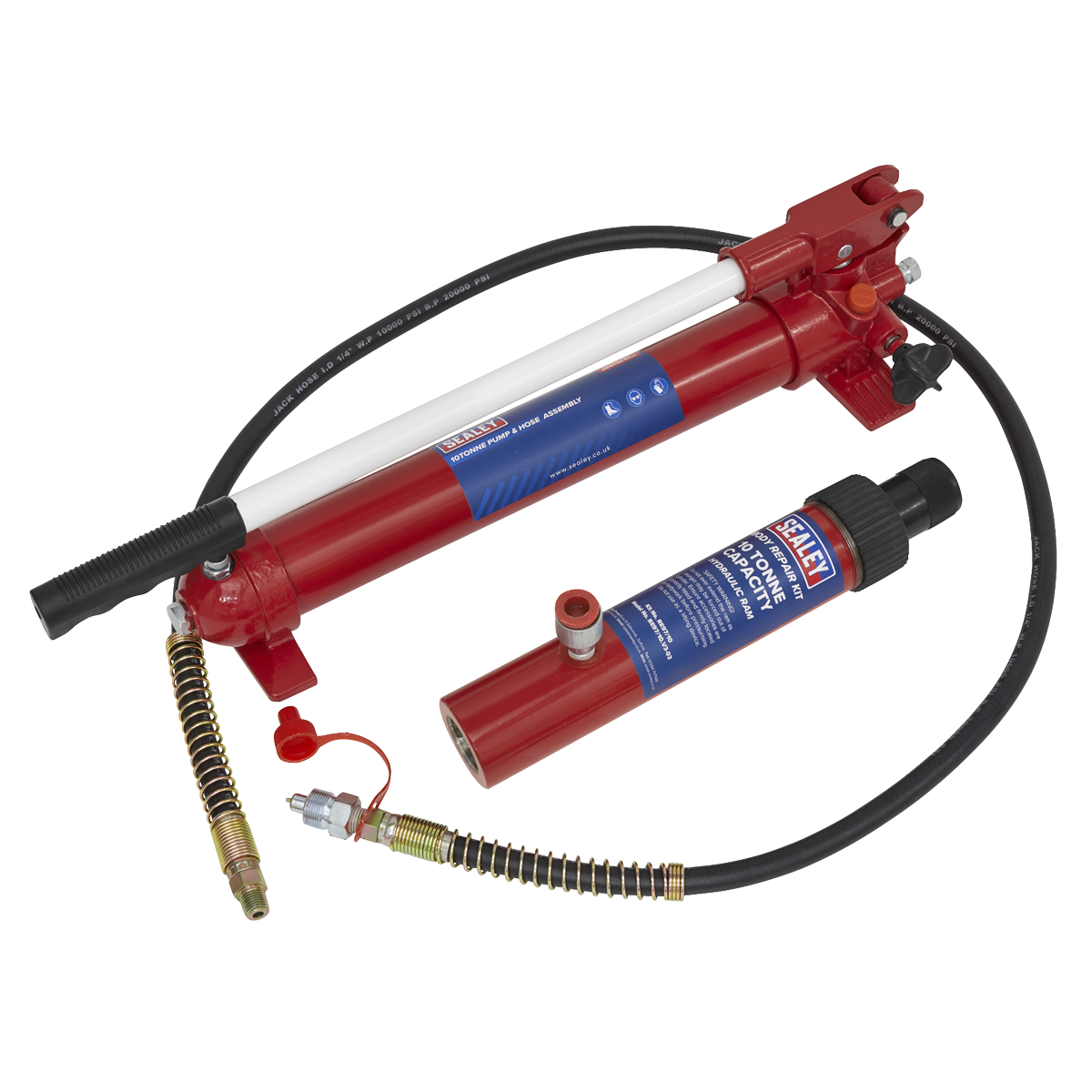 Sealey Snap Push Ram with Pump & Hose Assembly - 10 Tonne