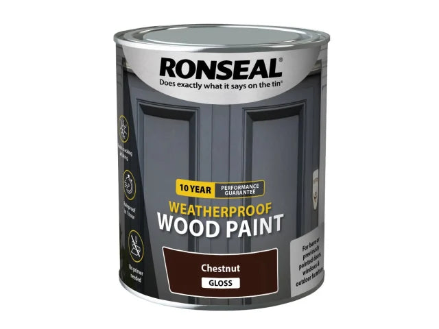 Ronseal 10 Year Weatherproof Wood Paint Chestnut Gloss 750ml