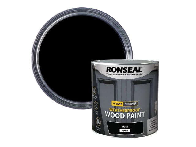 Ronseal 10 Year Weatherproof Wood Paint Black Gloss 2.5 litre