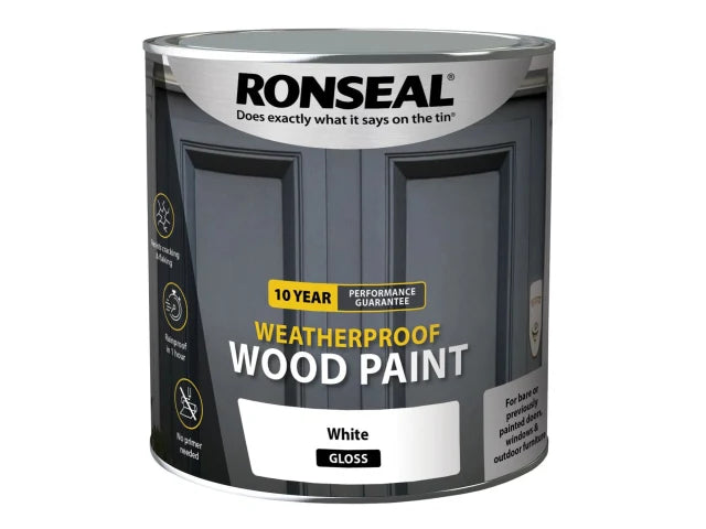Ronseal 10 Year Weatherproof Wood Paint White Gloss 2.5 litre