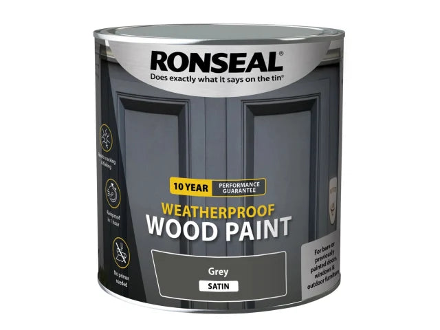Ronseal 10 Year Weatherproof Wood Paint Grey Satin 2.5 litre