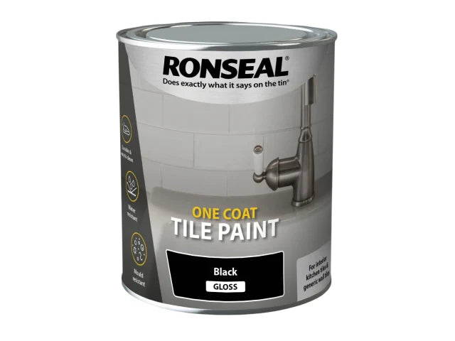 Ronseal One Coat Tile Paint Black Gloss 750ml