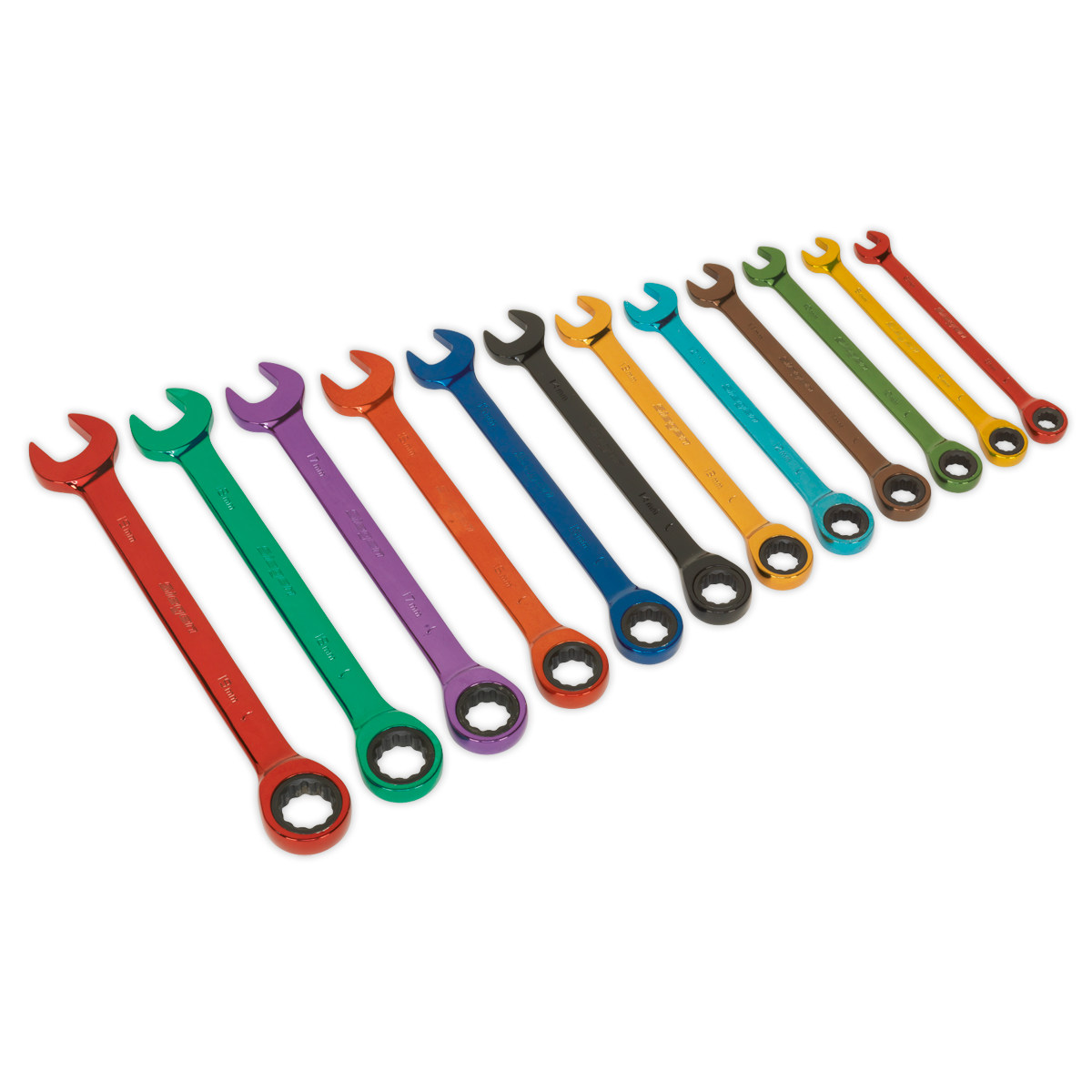 Sealey Ratchet Combination Spanner Set 12pc Multi-Coloured Metric