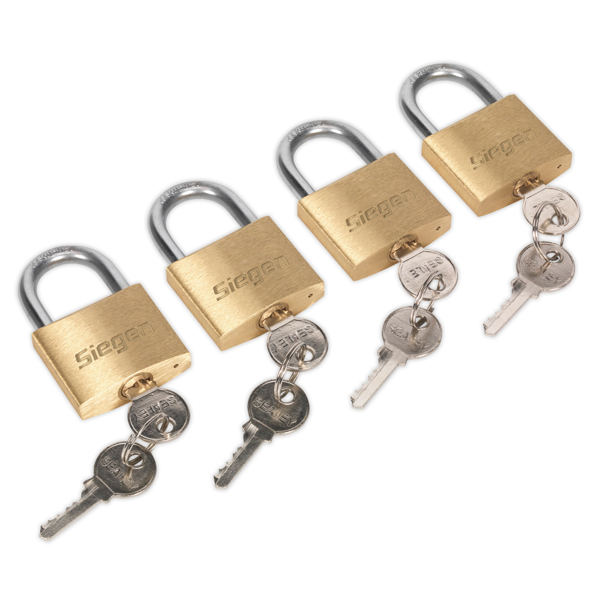 Sealey Brass Body Padlock with Brass Cylinder 40mm Keyed Alike Pack of 4