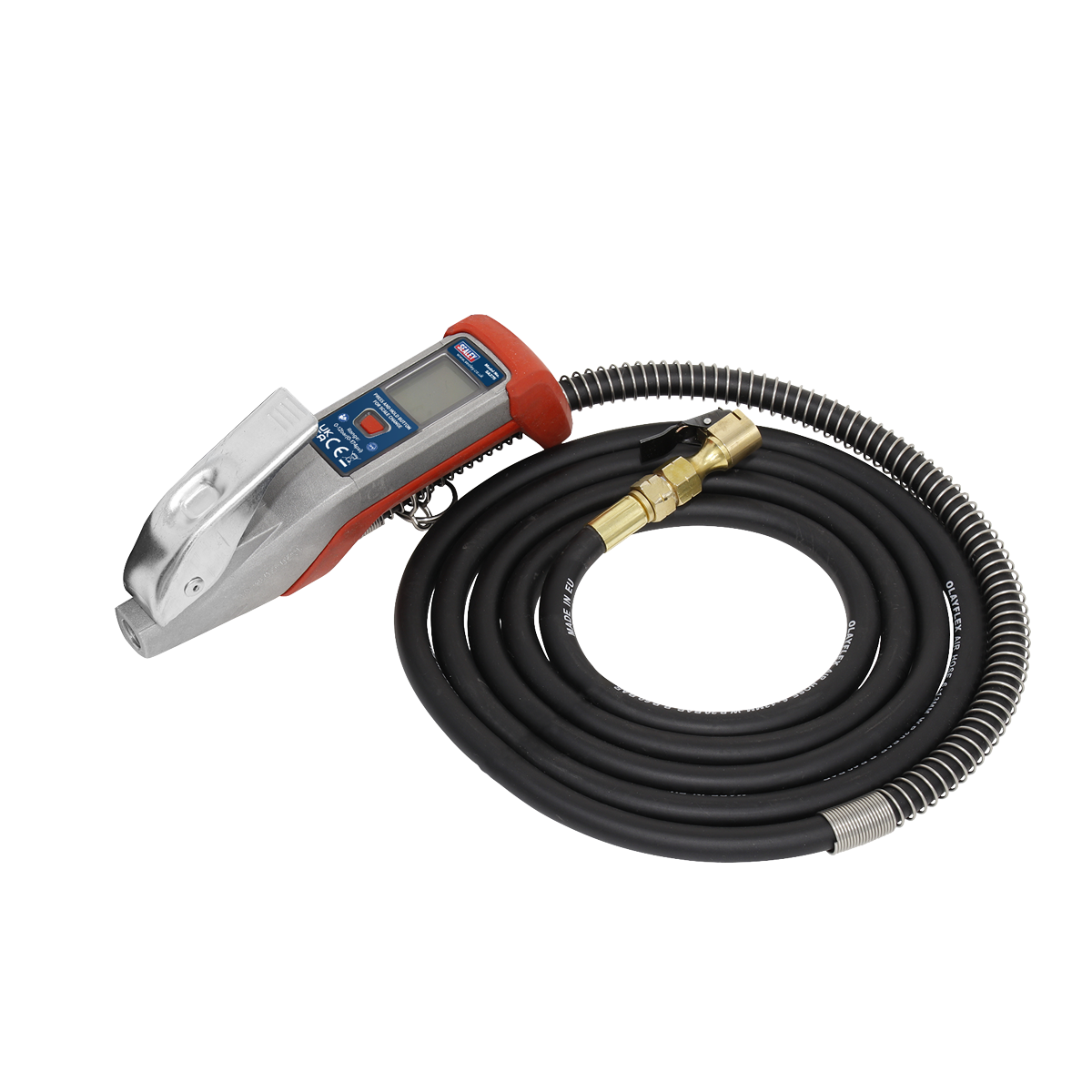 Sealey Digital Tyre Inflator 2.7m Hose with Clip-On Connector