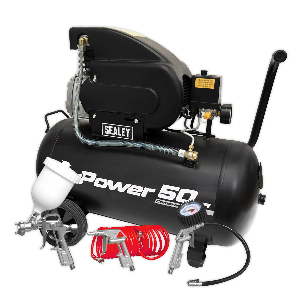 Sealey Air Compressor 50L Direct Drive 2hp with 4pc Air Accessory Kit SAC5020APK