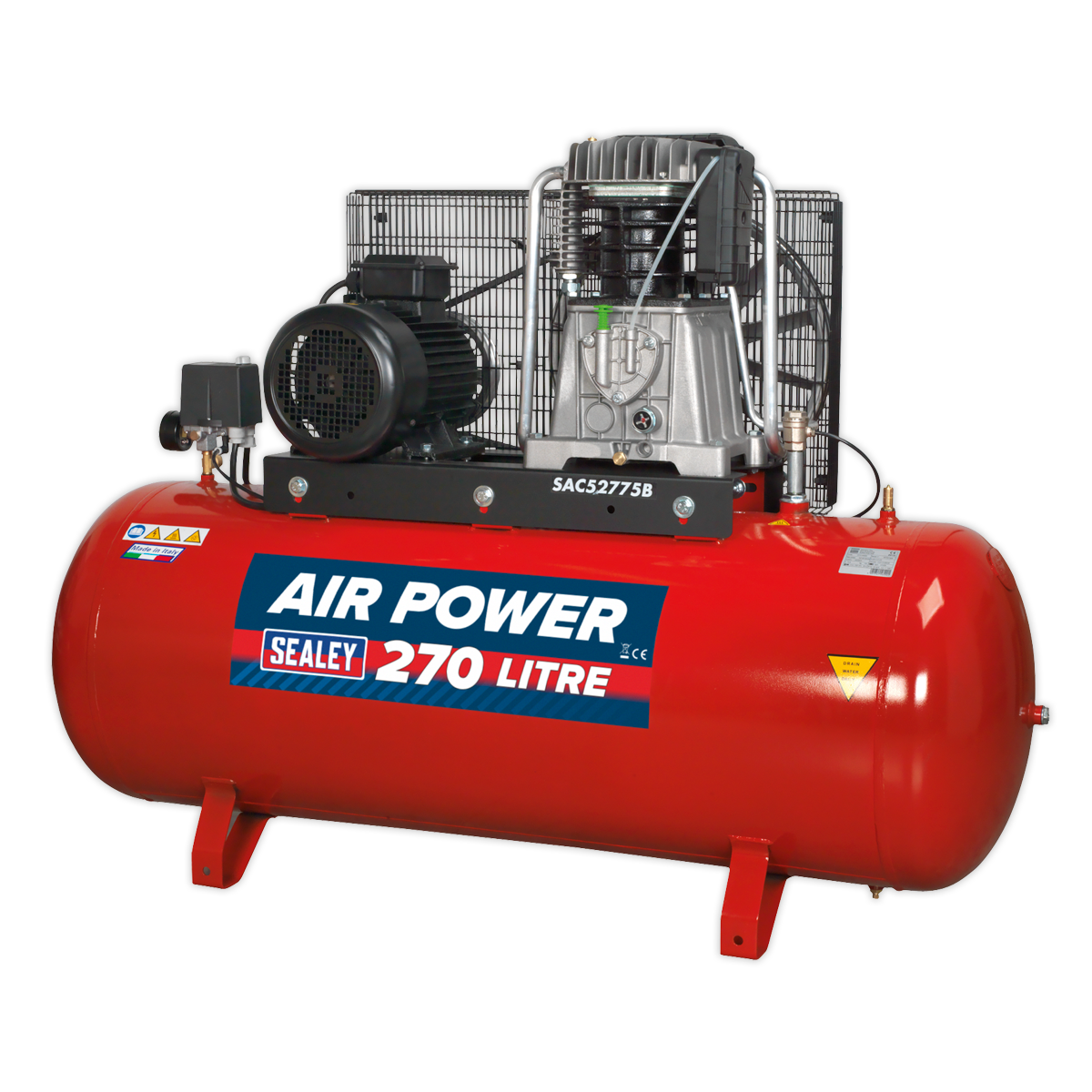 Sealey Air Compressor 270L Belt Drive 7.5hp 3ph 2-Stage with Cast Cylinders