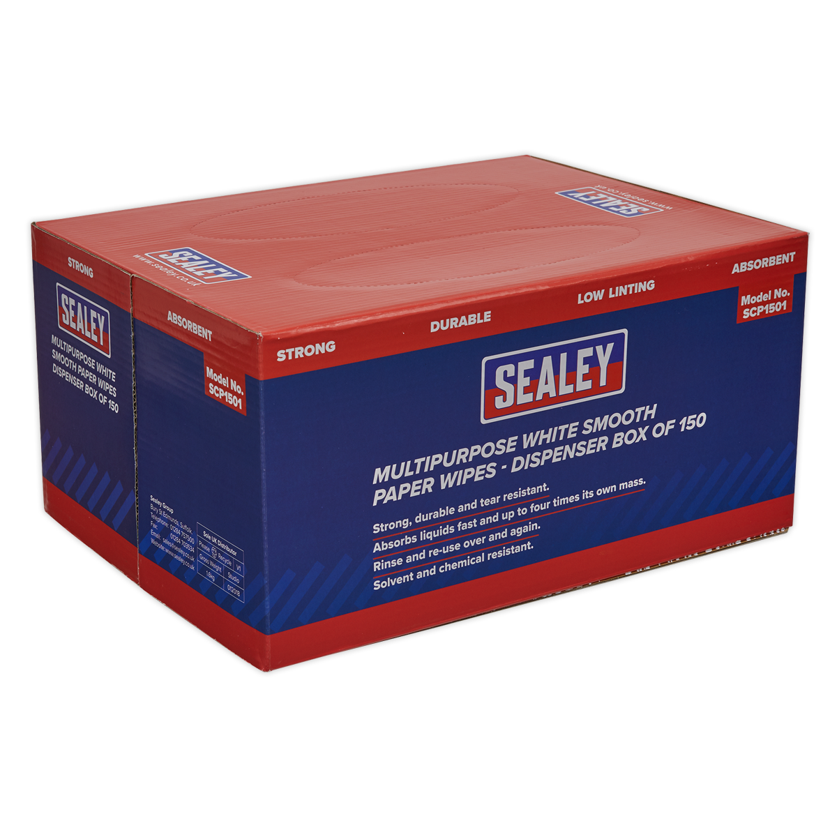 Sealey Multipurpose Paper Wipes in Dispenser Box - Smooth White 73gsm 150 Sheets