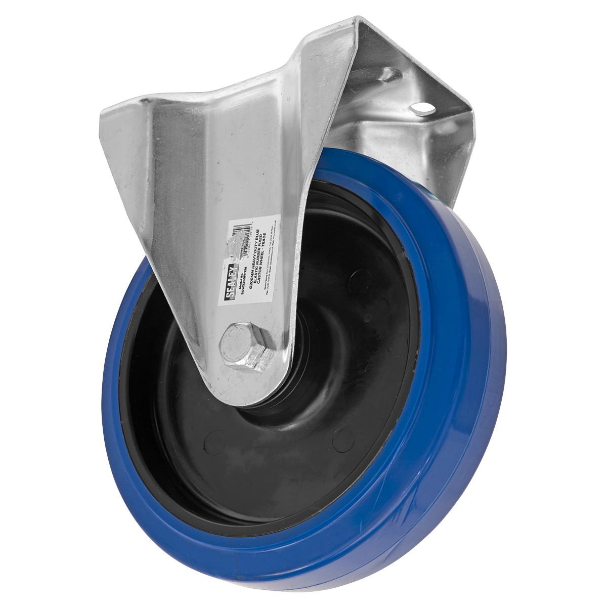 Sealey Heavy-Duty Blue Elastic Rubber Fixed Castor Wheel Ø200mm - Trade