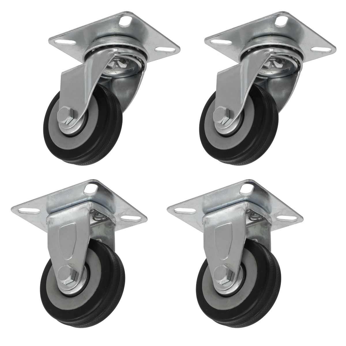 Sealey 4pc Castor Wheel Combo - Fixed & Swivel Plate Ø50mm