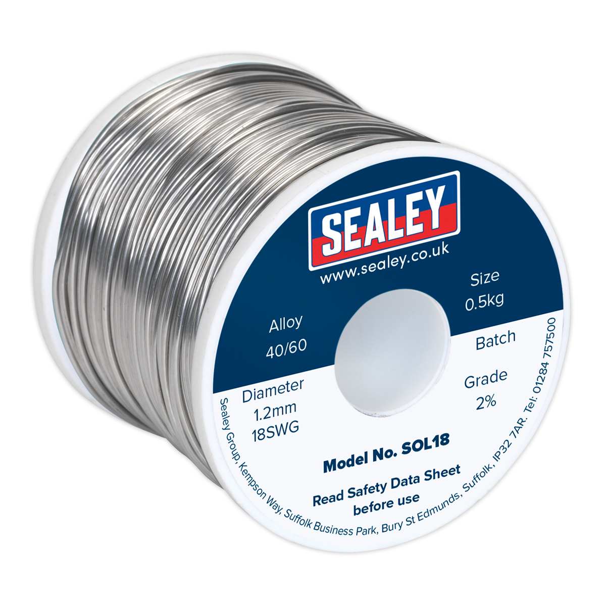 Sealey Solder Wire Quick Flow 1.2mm/18SWG 40/60 0.5kg Reel