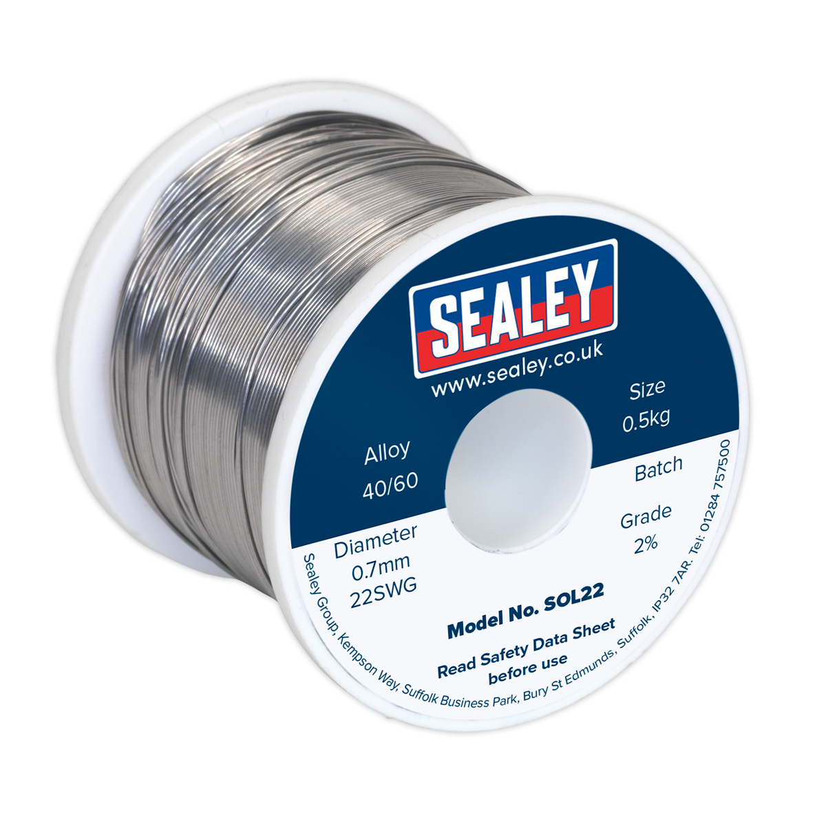Sealey Solder Wire Quick Flow 2% 0.7mm/22SWG 40/60.5kg Reel