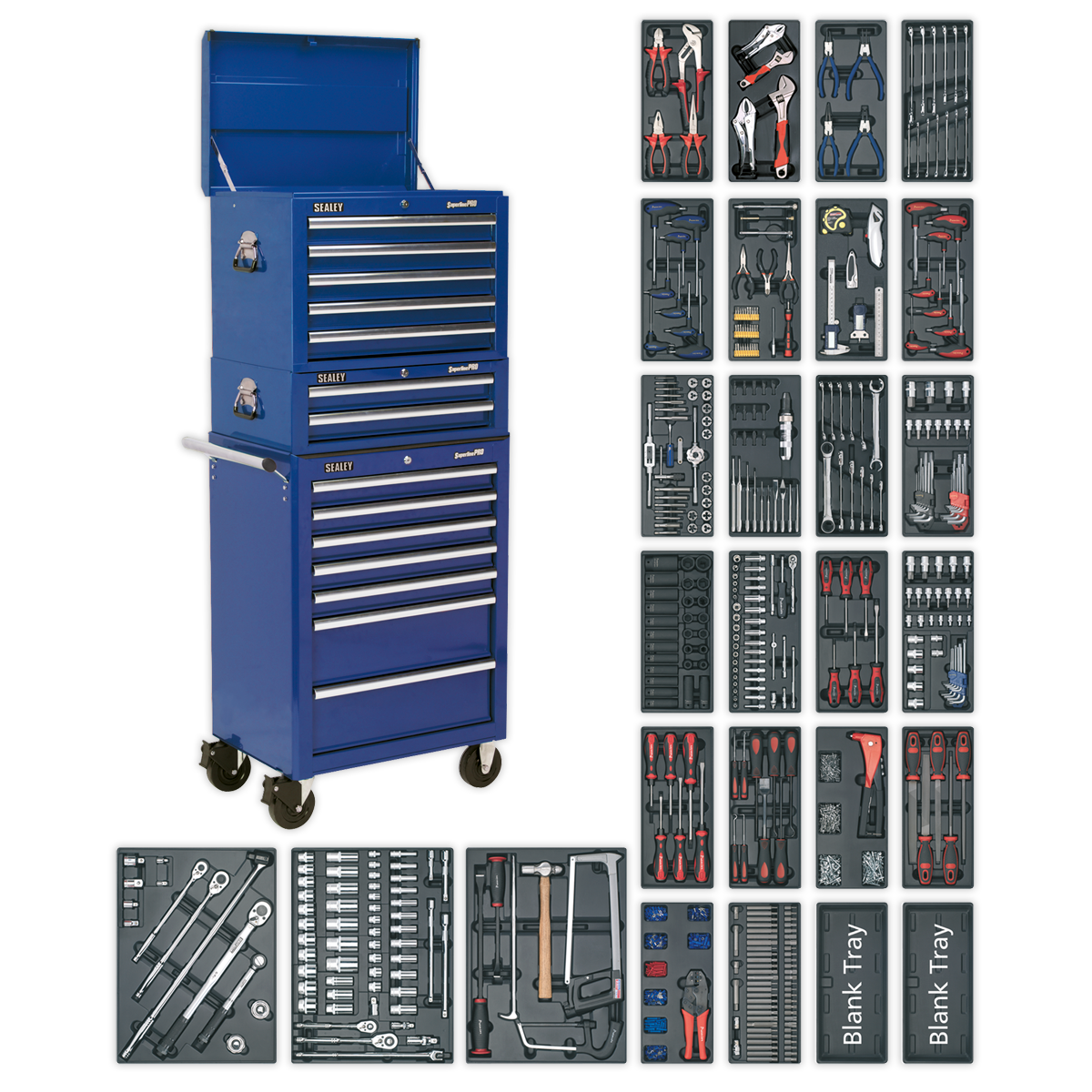 Sealey Tool Chest Combination 14 Drawer with Ball-Bearing Slides - Blue & 1179pc Tool Kit