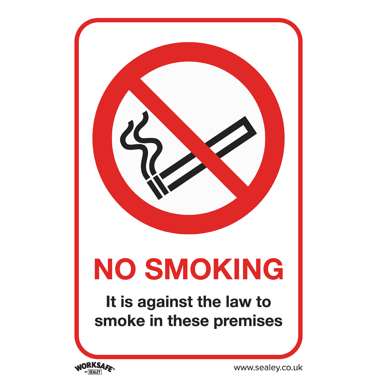 Sealey Prohibition Safety Sign - No Smoking (On Premises) - Rigid Plastic - Pack of 10