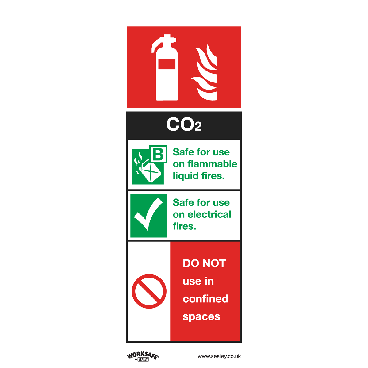 Sealey Safe Conditions Safety Sign - CO2 Fire Extinguisher - Rigid Plastic