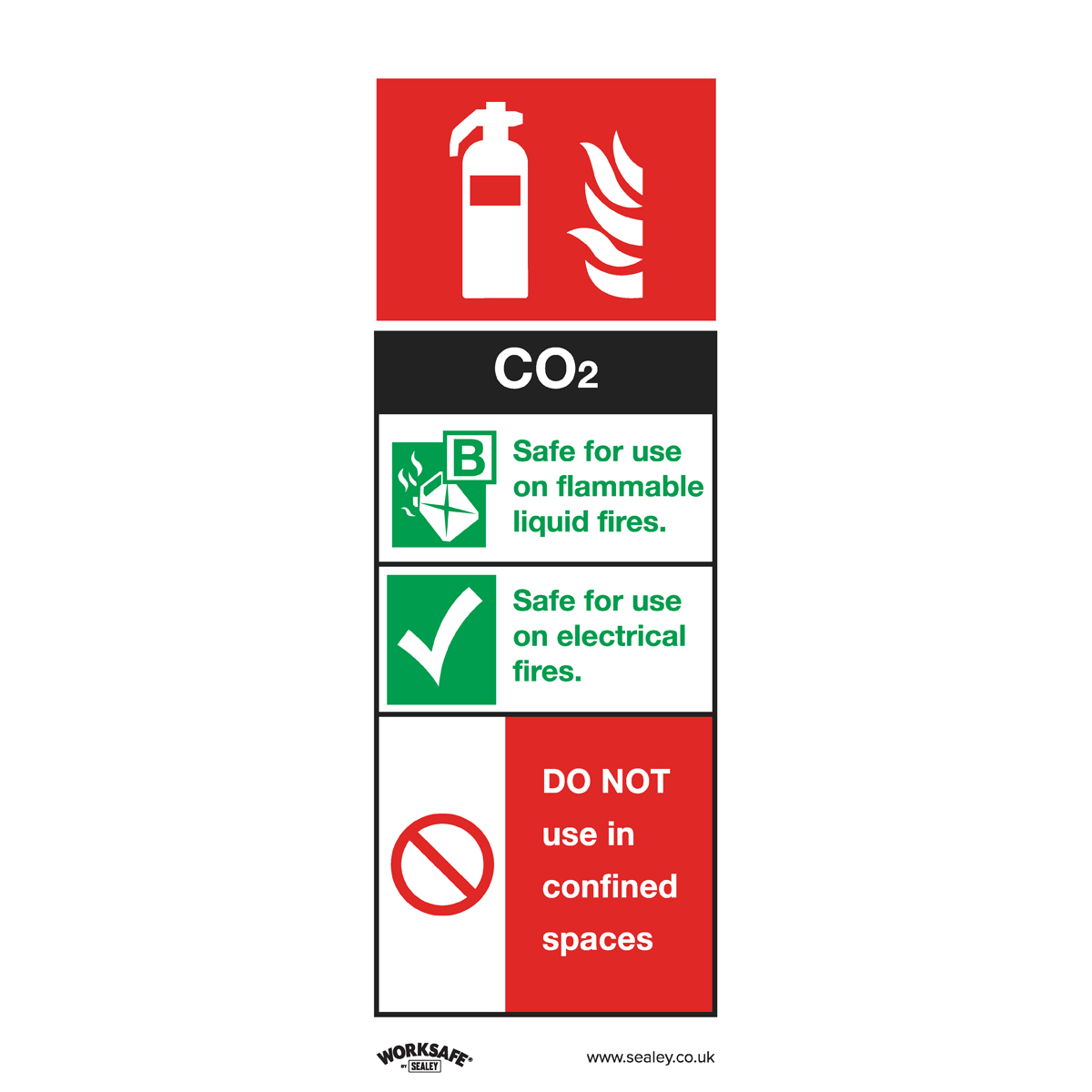 Sealey Safe Conditions Safety Sign - CO2 Fire Extinguisher - Self-Adhesive Vinyl - Pack of 10