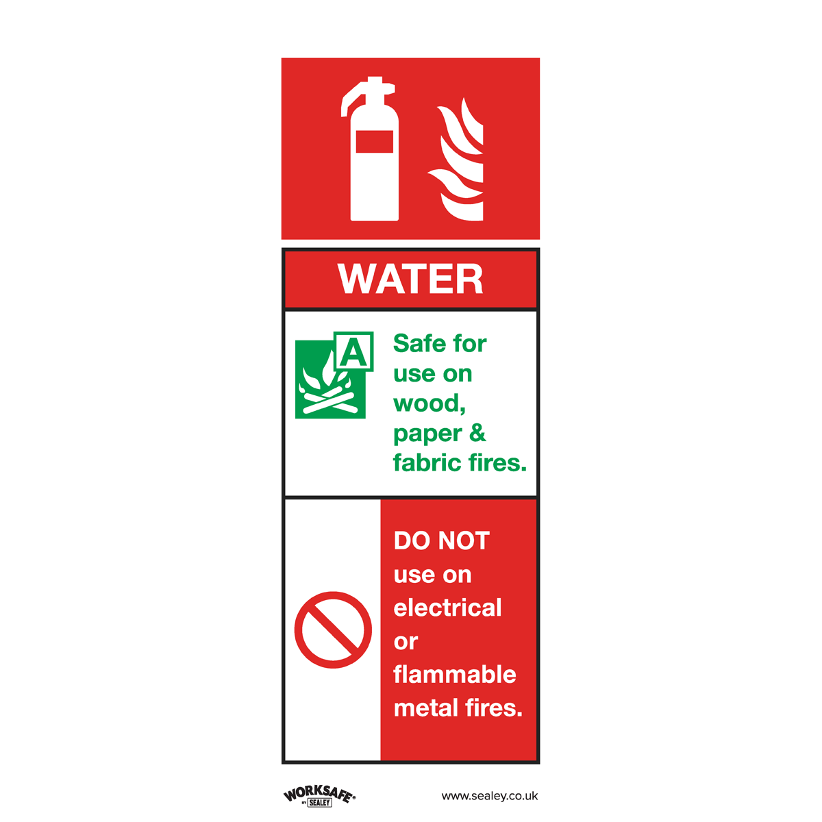 Sealey Safe Conditions Safety Sign - Water Fire Extinguisher - Rigid Plastic - Pack of 10