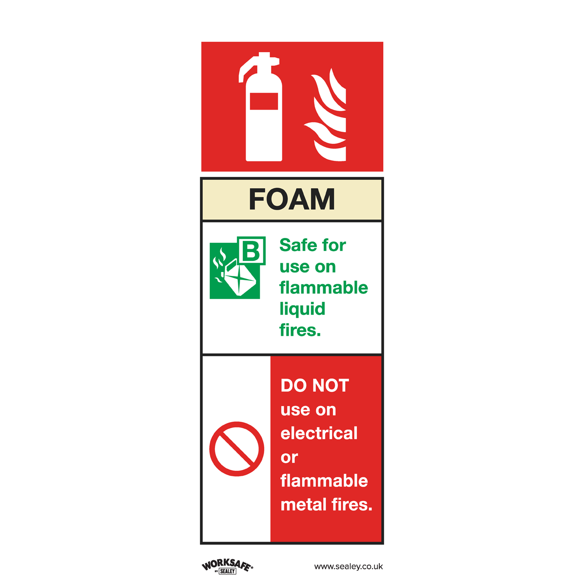 Sealey Safe Conditions Safety Sign - Foam Fire Extinguisher - Rigid Plastic - Pack of 10