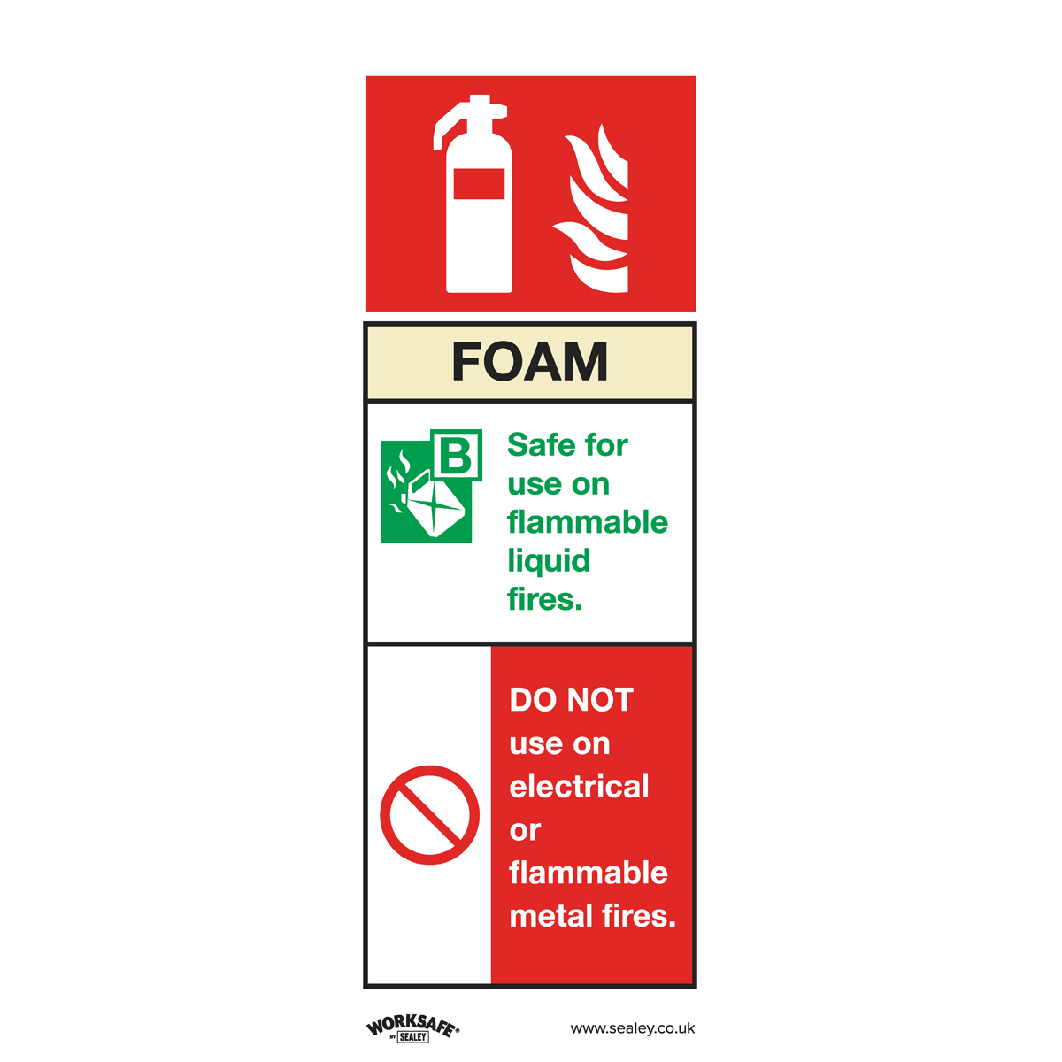 Sealey Safe Conditions Safety Sign - Foam Fire Extinguisher - Self-Adhesive Vinyl