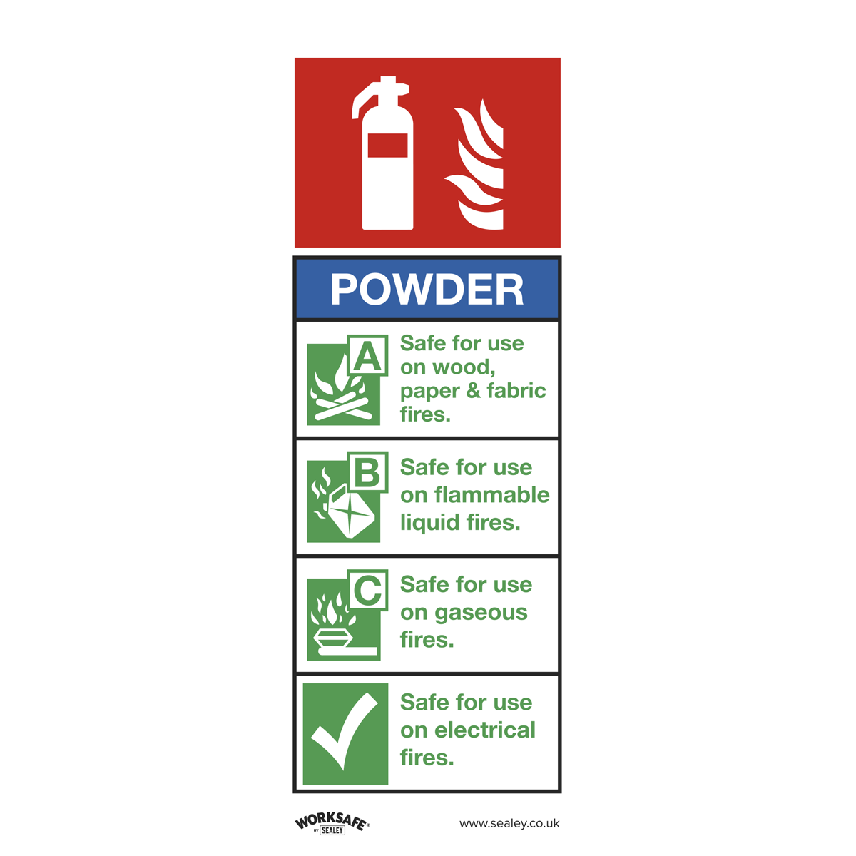 Sealey Safe Conditions Safety Sign - Powder Fire Extinguisher - Rigid Plastic