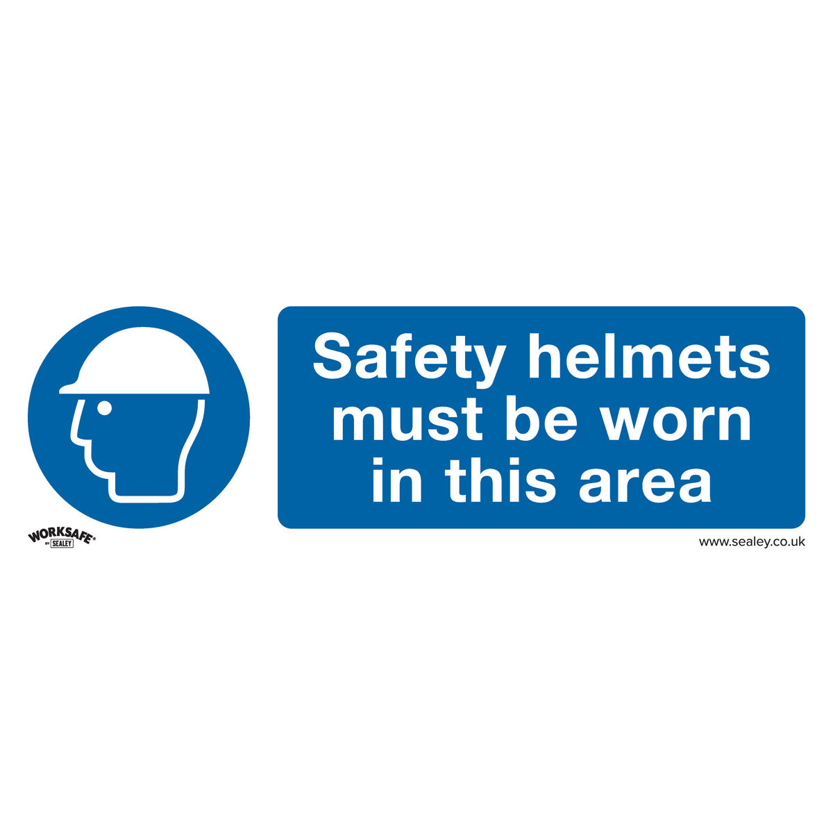 Sealey Mandatory Safety Sign - Safety Helmets Must Be Worn In This Area - Rigid Plastic - Pack of 10