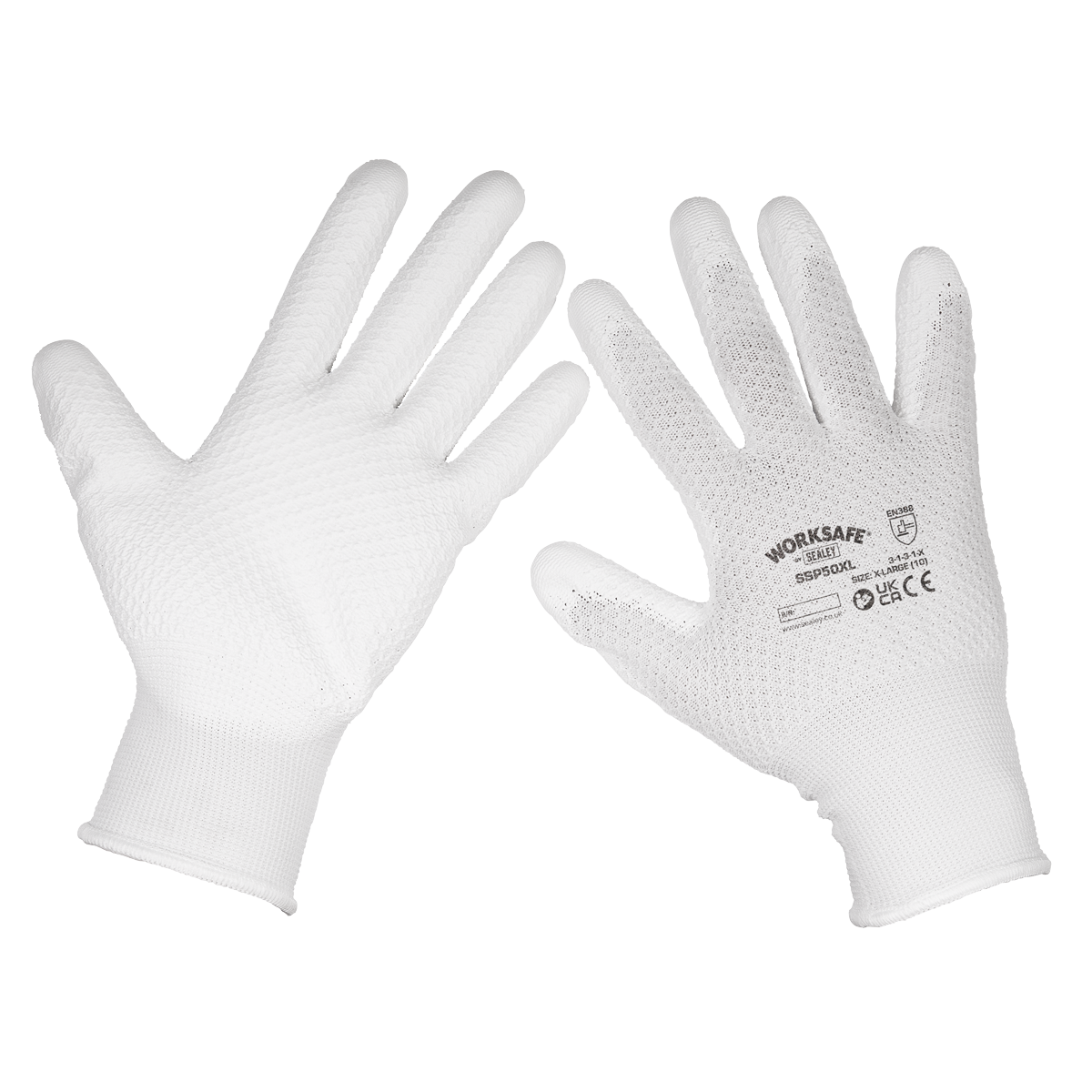 Sealey White Precision Grip gloves - (X-Large) - Pack of 6 Pairs