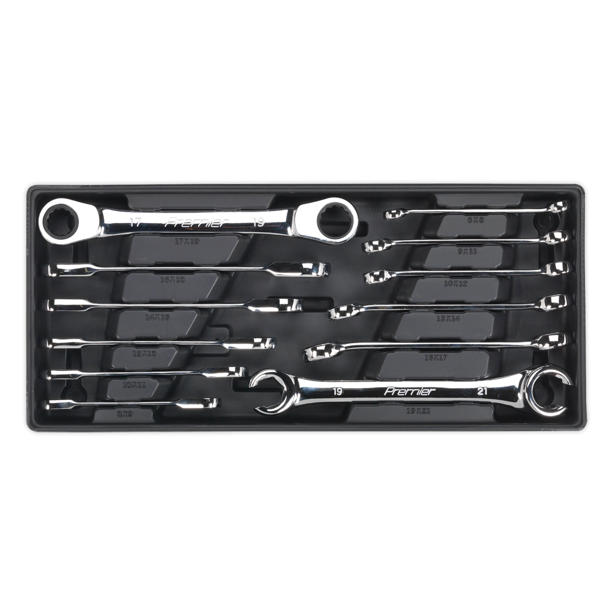 Sealey Tool Tray with Flare Nut & Ratchet Ring Spanner Set 12pc