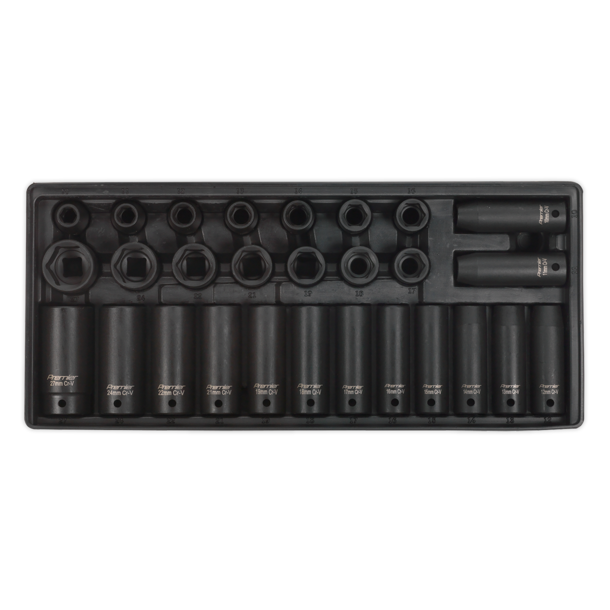 Sealey Tool Tray with Impact Socket Set 28pc 1/2"Sq Drive - Metric