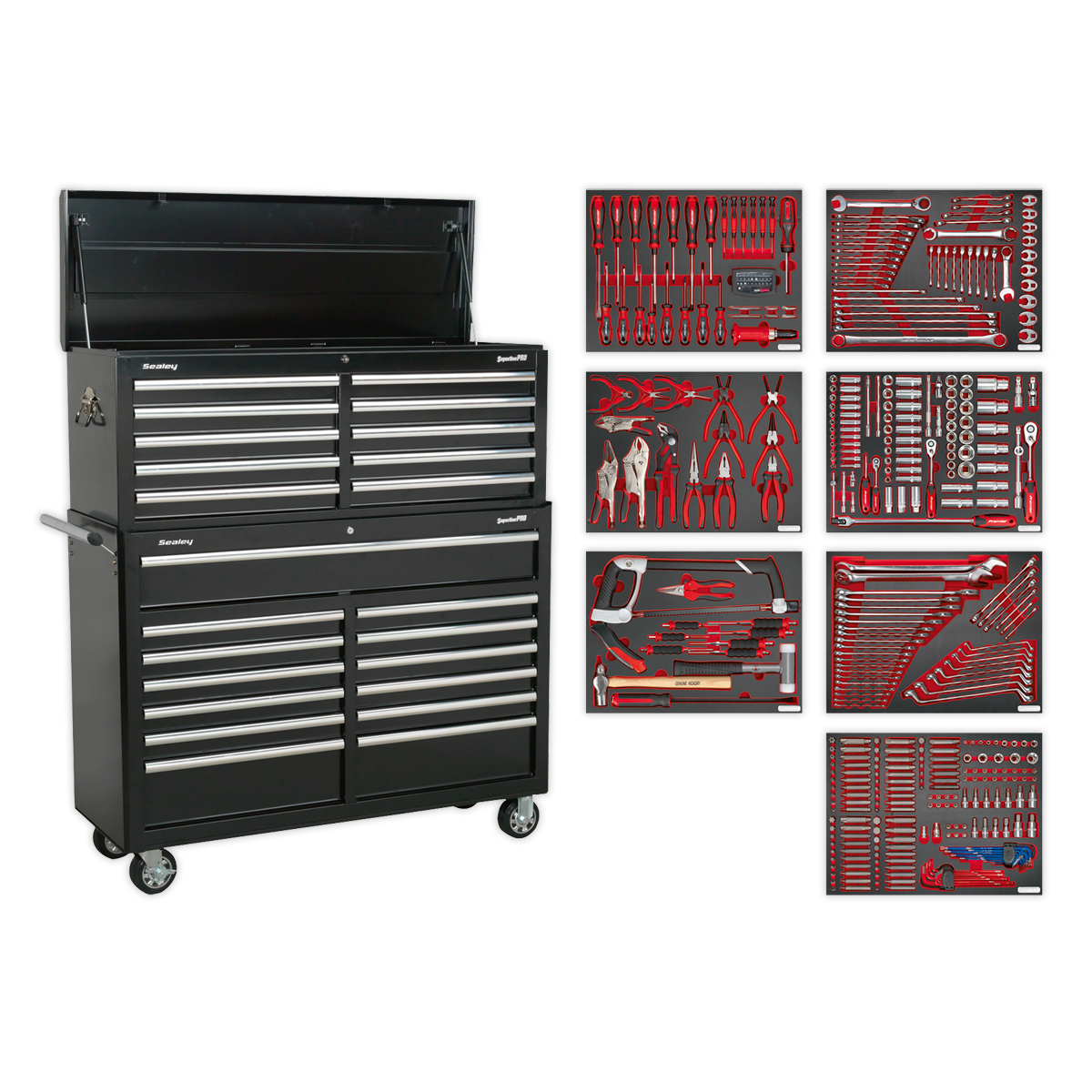 Sealey Tool Chest Combination 23 Drawer with Ball-Bearing Slides - Black with 446pc Tool Kit