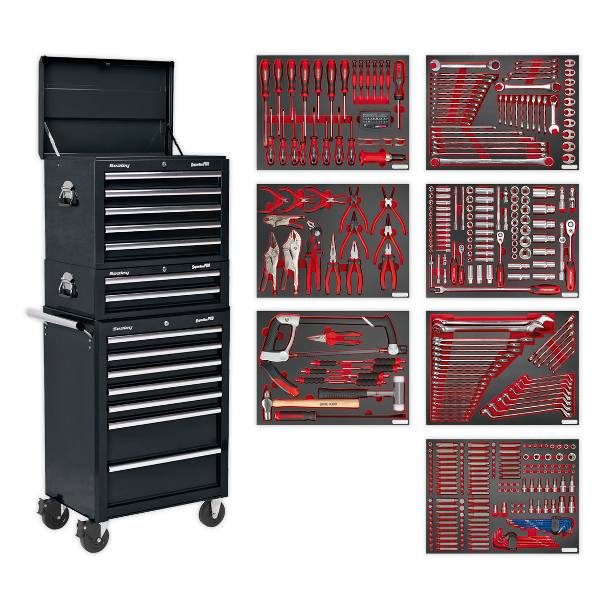 Sealey Tool Chest Combination 14 Drawer with Ball-Bearing Slides - Black & 446pc Tool Kit