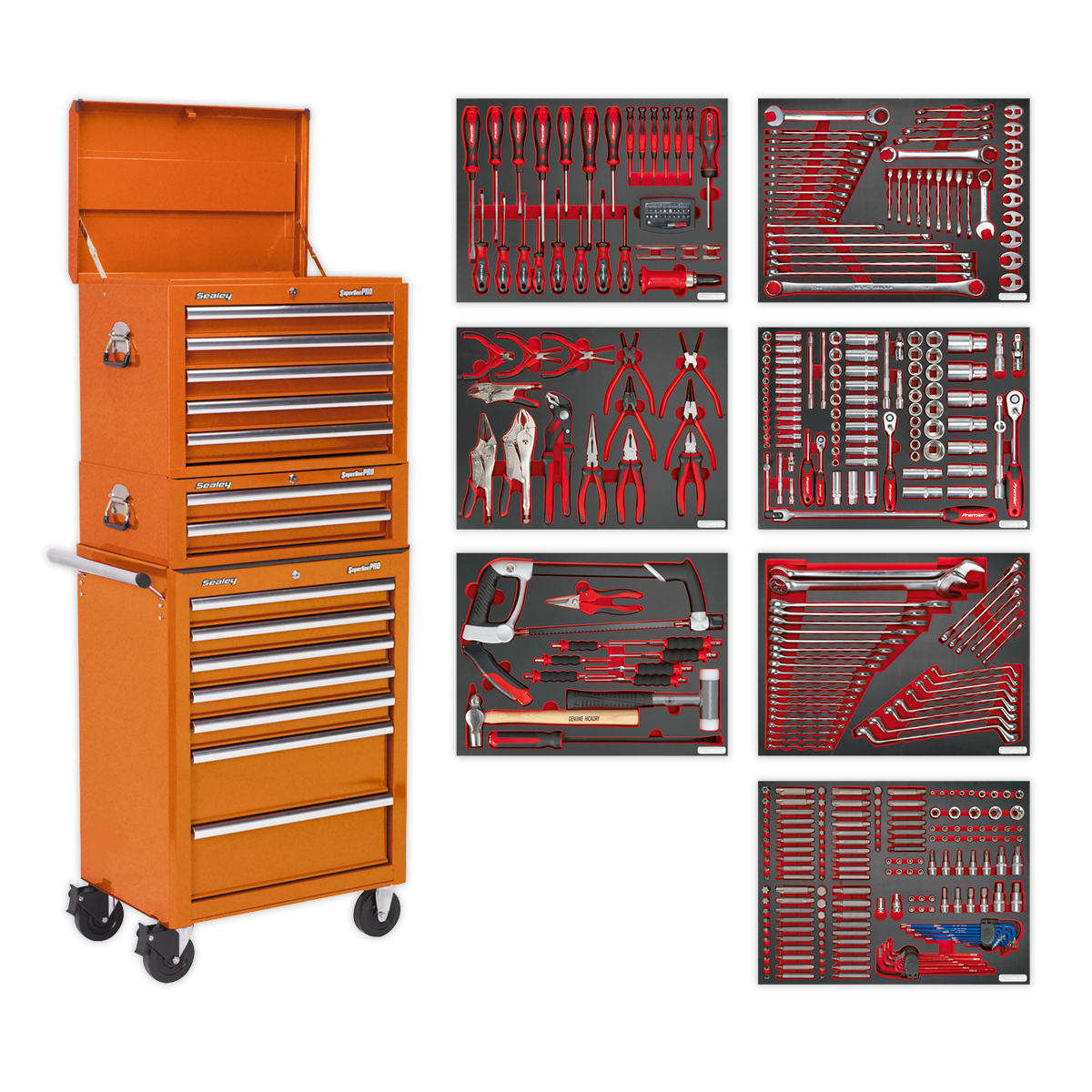 Sealey Tool Chest Combination 14 Drawer with Ball-Bearing Slides - Orange & 446pc Tool Kit