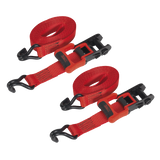 Sealey Ratchet Straps 32mm x 4.9m Polyester Webbing with J-Hooks 1200kg Breaking Strength - 2 Pairs