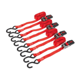 Sealey Ratchet Strap 25mm x 4m Polyester Webbing with S-Hooks 800kg Breaking Strength - 2 Pairs