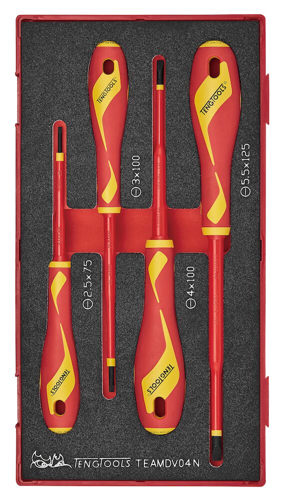 Teng Tools Insulated Screwdriver Set Flat FOAM1 4 Pieces