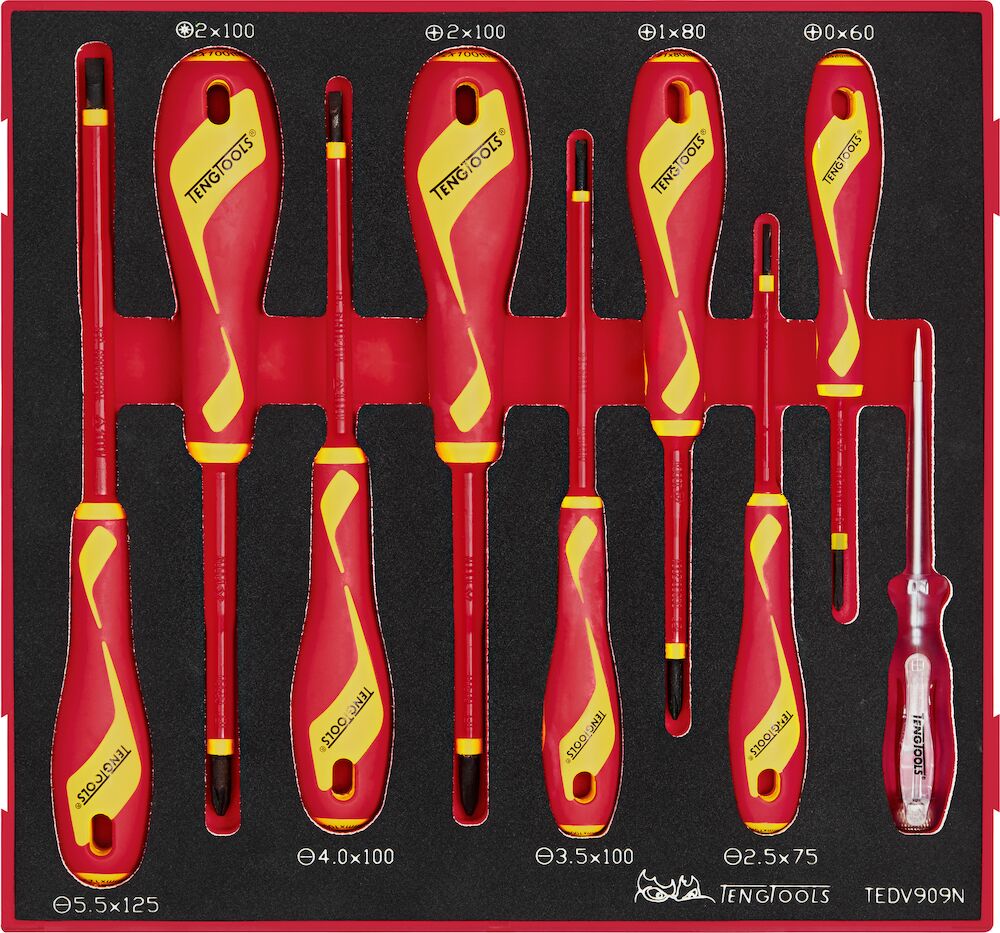 Teng Tools Insulated Screwdriver Set Mixed FOAM2 9 Pieces