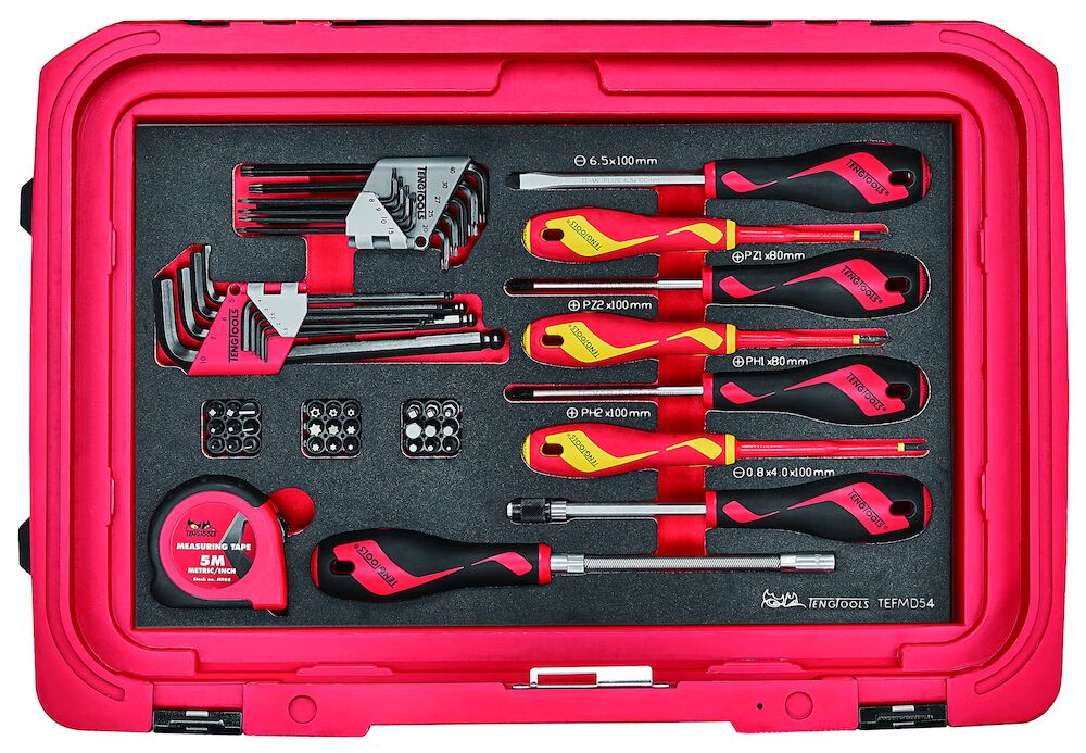 Teng Tools Screwdriver & Hex/TX Key Set 1 FOAM3 54 Pieces