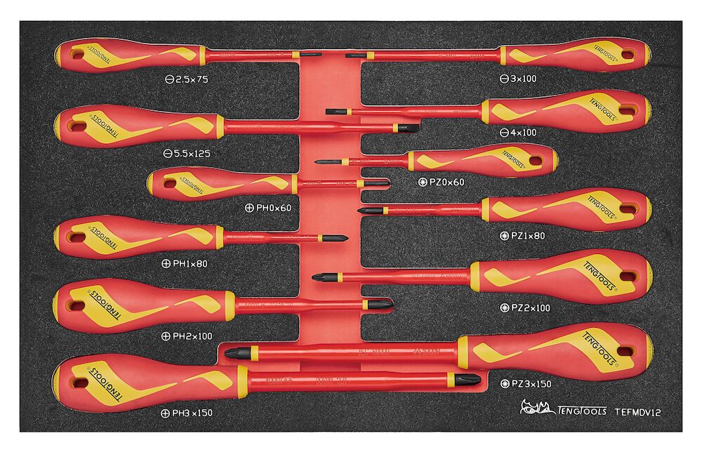 Teng Tools Insulated Screwdriver Set FOAM3 12 Pieces