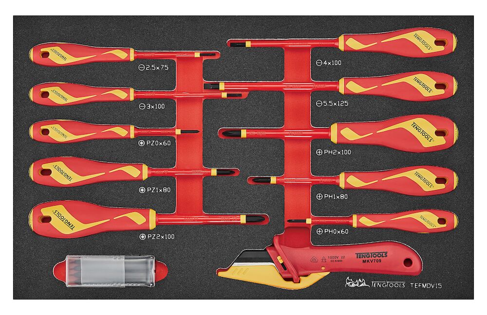 Teng Tools Insulated Screwdriver & Knife Set FOAM3 15 Pieces