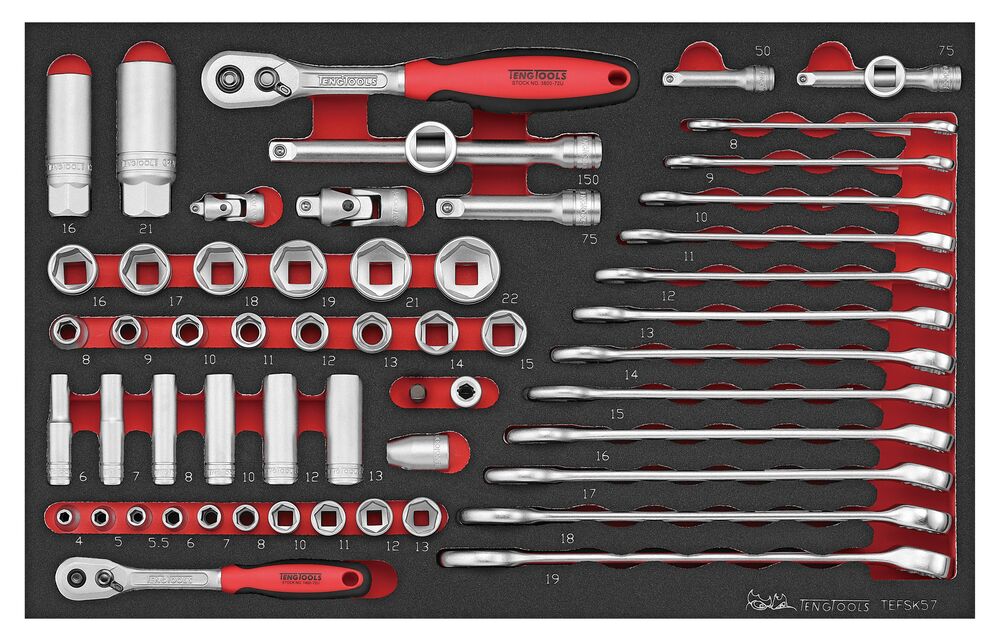 Teng Tools Spanner & Socket Set FOAM3 57 Pieces