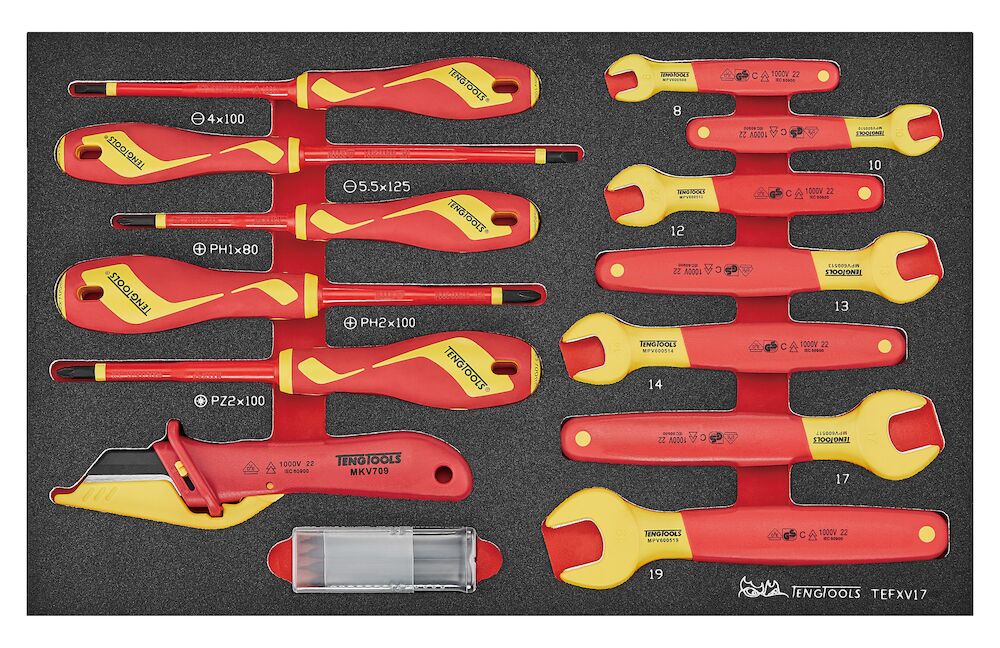 Teng Tools Insulated Spanner & Screwdriver Set FOAM3 17 Pieces