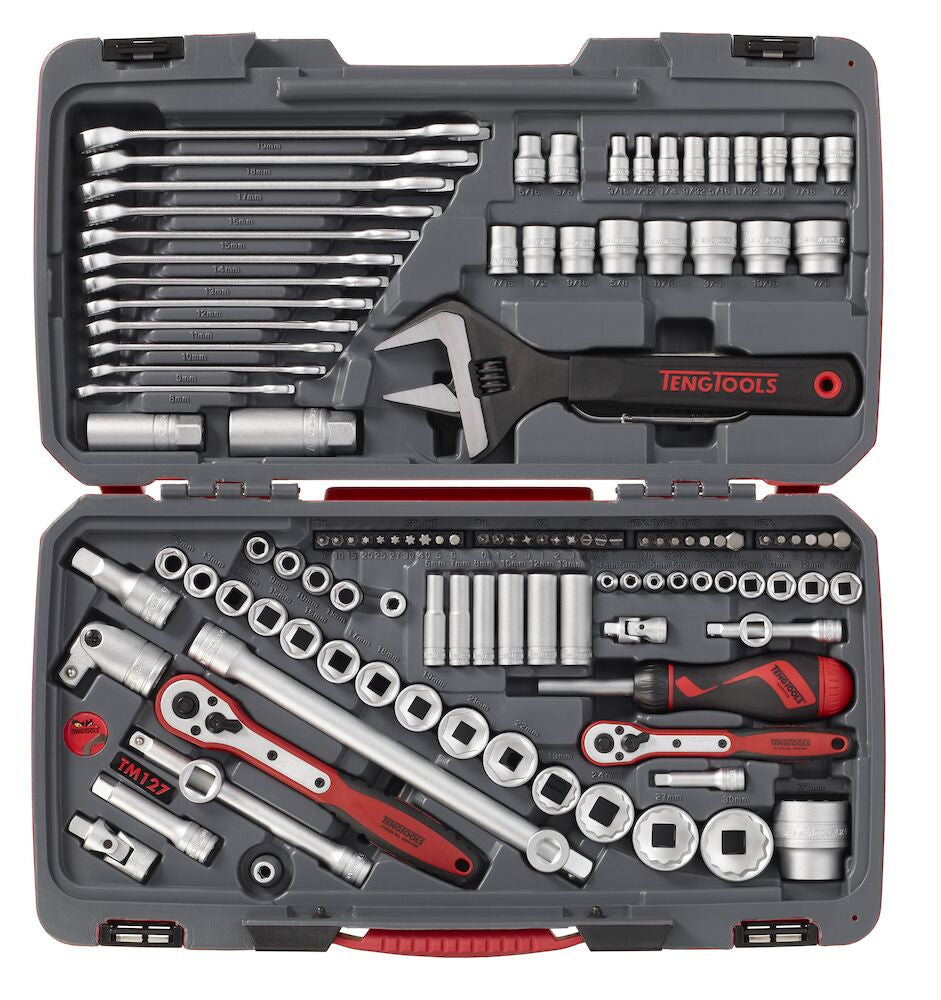 Teng Tools MECCA PRO 1/4", 3/8" & 1/2" Socket & Tool Set mm/AF 127 Pieces