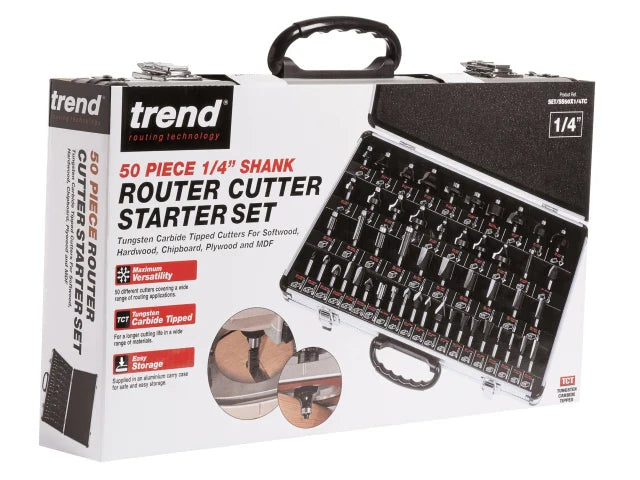 Trend 1/4in TCT Router Bit Starter Set, 50 Piece