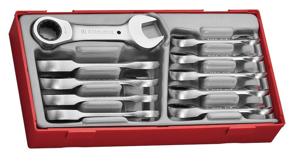 Teng Tools Stubby Ratcheting Combination Spanner Set TT1 10 Pieces