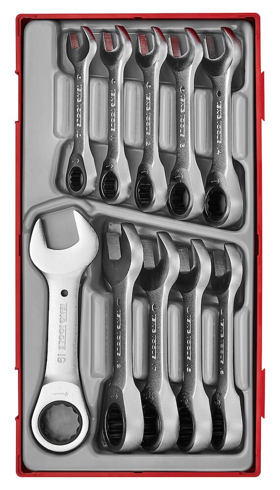 Teng Tools Stubby Ratcheting Combination Spanner Set TT1 10 Pieces