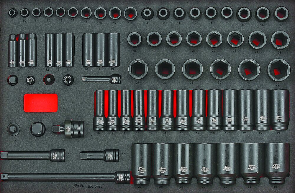 Teng Tools 3/8" & 1/2" Impact Socket Set FOAM4X4 73 Pieces