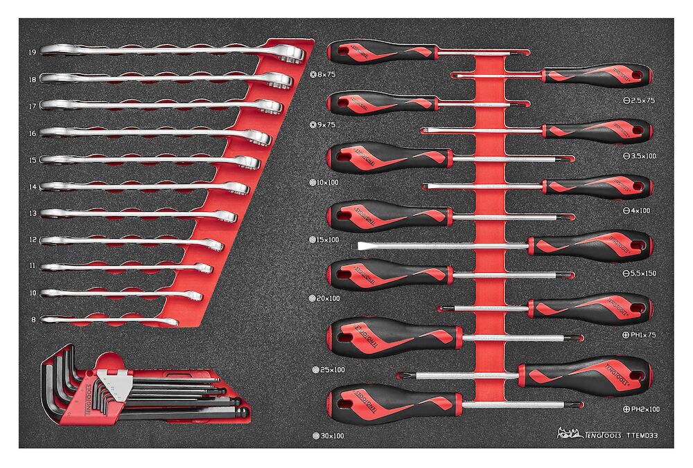 Teng Tools Screwdriver & Spanner Set FOAM4X4 33 Pieces