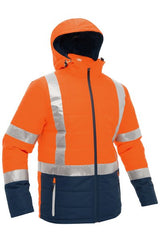 Bisley Taped Two Tone Hi-Vis Puffer Jacket #colour_orange-navy