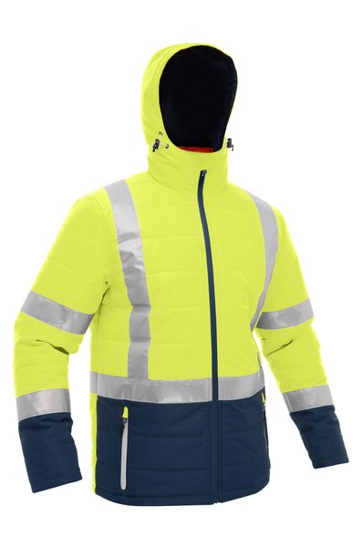 Bisley Taped Two Tone Hi-Vis Puffer Jacket #colour_yellow-navy