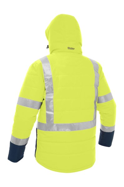 Bisley Taped Two Tone Hi-Vis Puffer Jacket #colour_yellow-navy